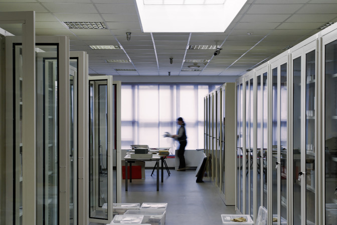 Shelves inside the Apice Archive in Milan.